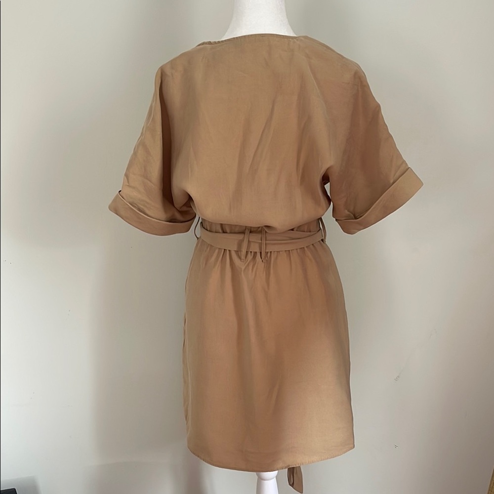 Zara Khaki  Tan Button-Down Mini Dress with pockets and belt - Picture 2 of 5